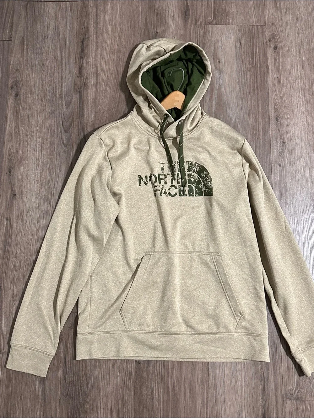 The North Face Tan Hoodie  Pullover  Green Logo NWOT
